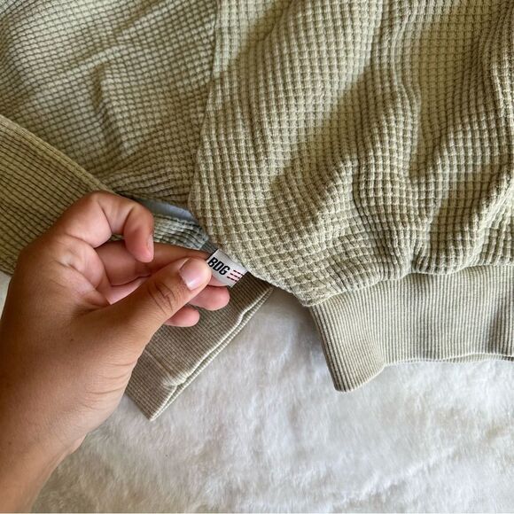 BDG Urban Outfitters Green Waffle Knit Zip Up Sweatshirt Size Small - Picture 10 of 10